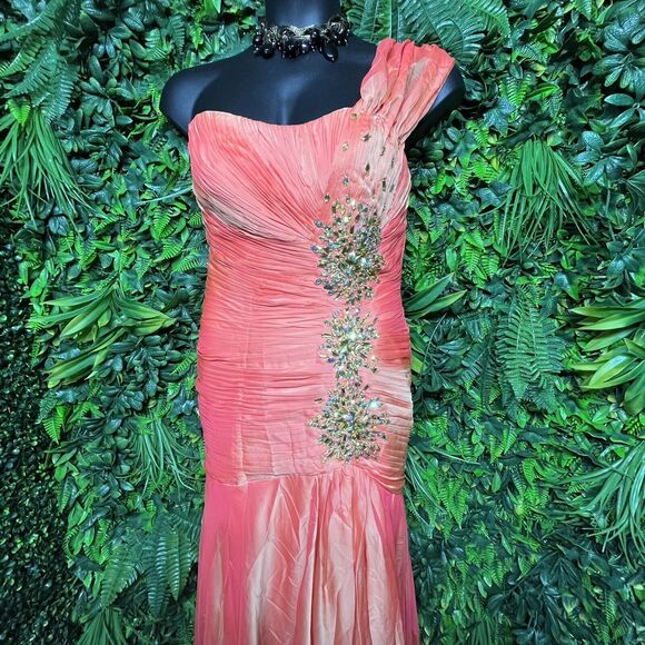 MAY QUEEN Dress Women 12 Orange Formal Mermaid Layered Hem Pleated Stoned 1650 - Picture 13 of 13